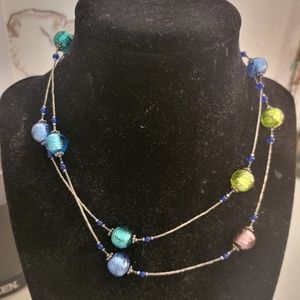 Italian murano glass beads silver necklace purchased in Murano glass shop.
